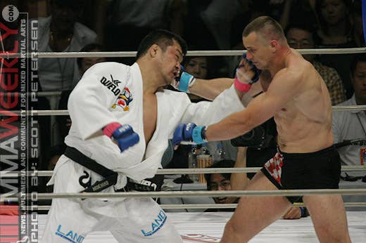 Hidehiko Yoshida and Mirko Cro Cop at Pride Open Weight Grand Prix