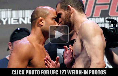 BJ Penn and Jon Fitch at the UFC 127 weigh-ins